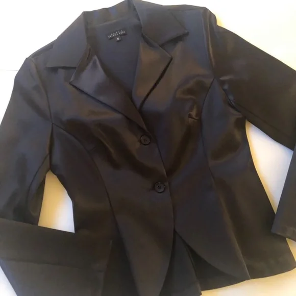 NWOT, Maria Bianca Nero Black Stretch, Satin Sheen Blazer - Picture 7 of 13